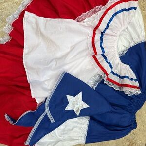 Puerto Rican Traditional Red, White, and Blue Dress with Star Bandana Girls